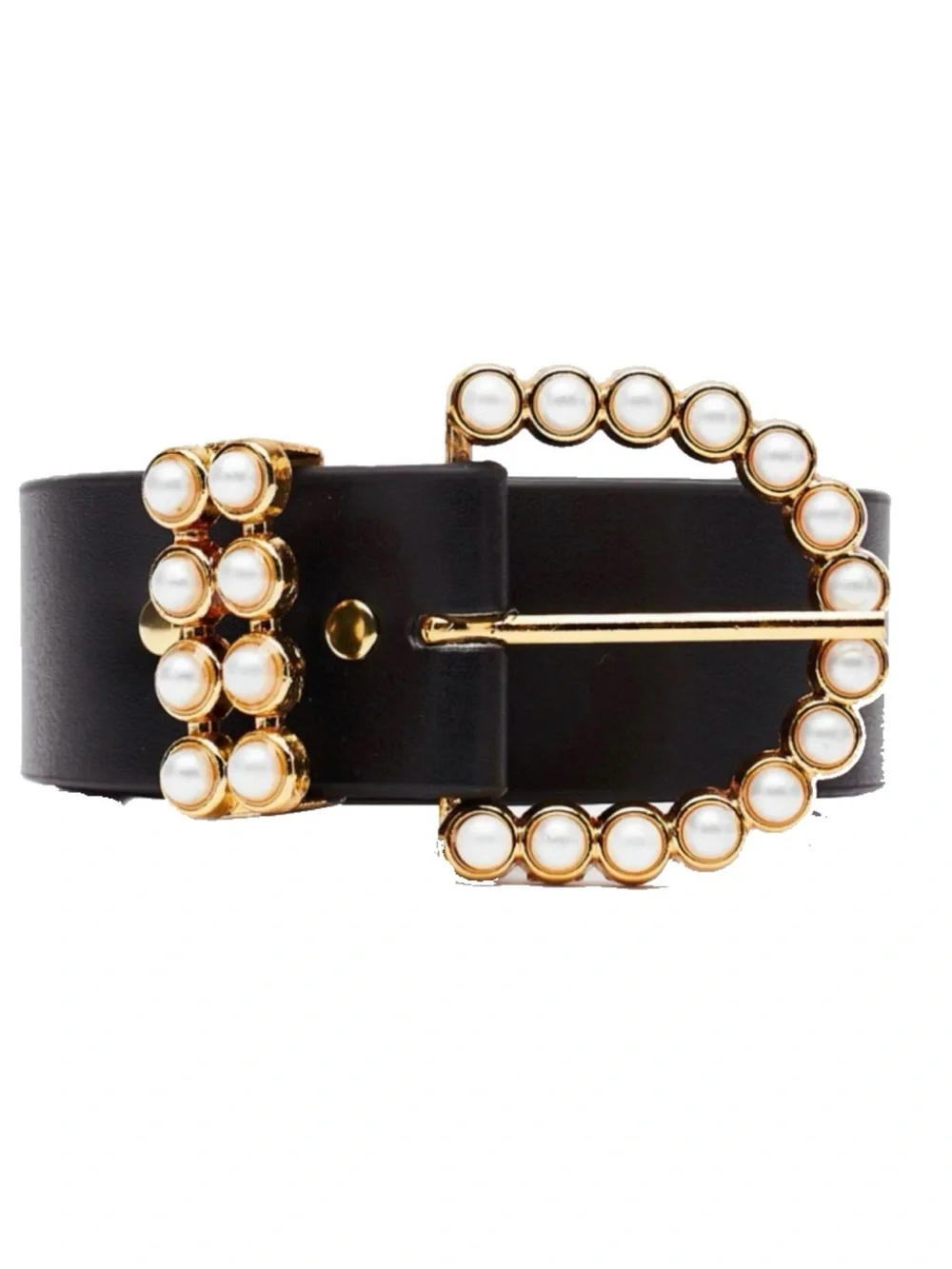 Nasty Gal Black Belt with Gold Pearl-Embellished Buckle